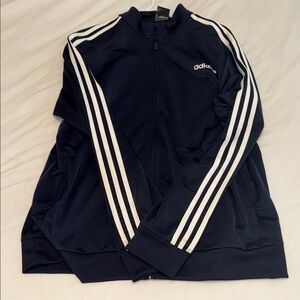 Adidas Men's Dark Blue Track Jacket with White Stripes